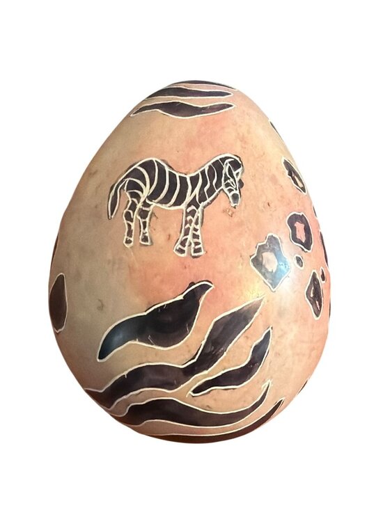 Handcrafted Other - Soapstone Hand Carved Egg Soapstone Zebra Stripes Spots Safari 2.5" Kenya